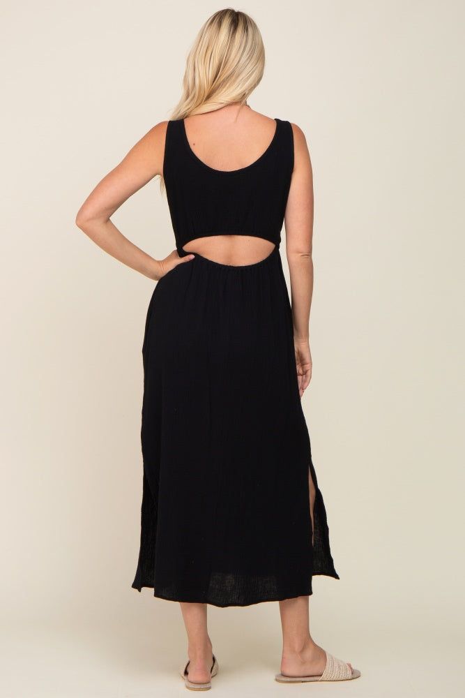 Black Lightweight Sleeveless Open Back Maxi Dress sold by Pinkblush product image thumbnail 3
