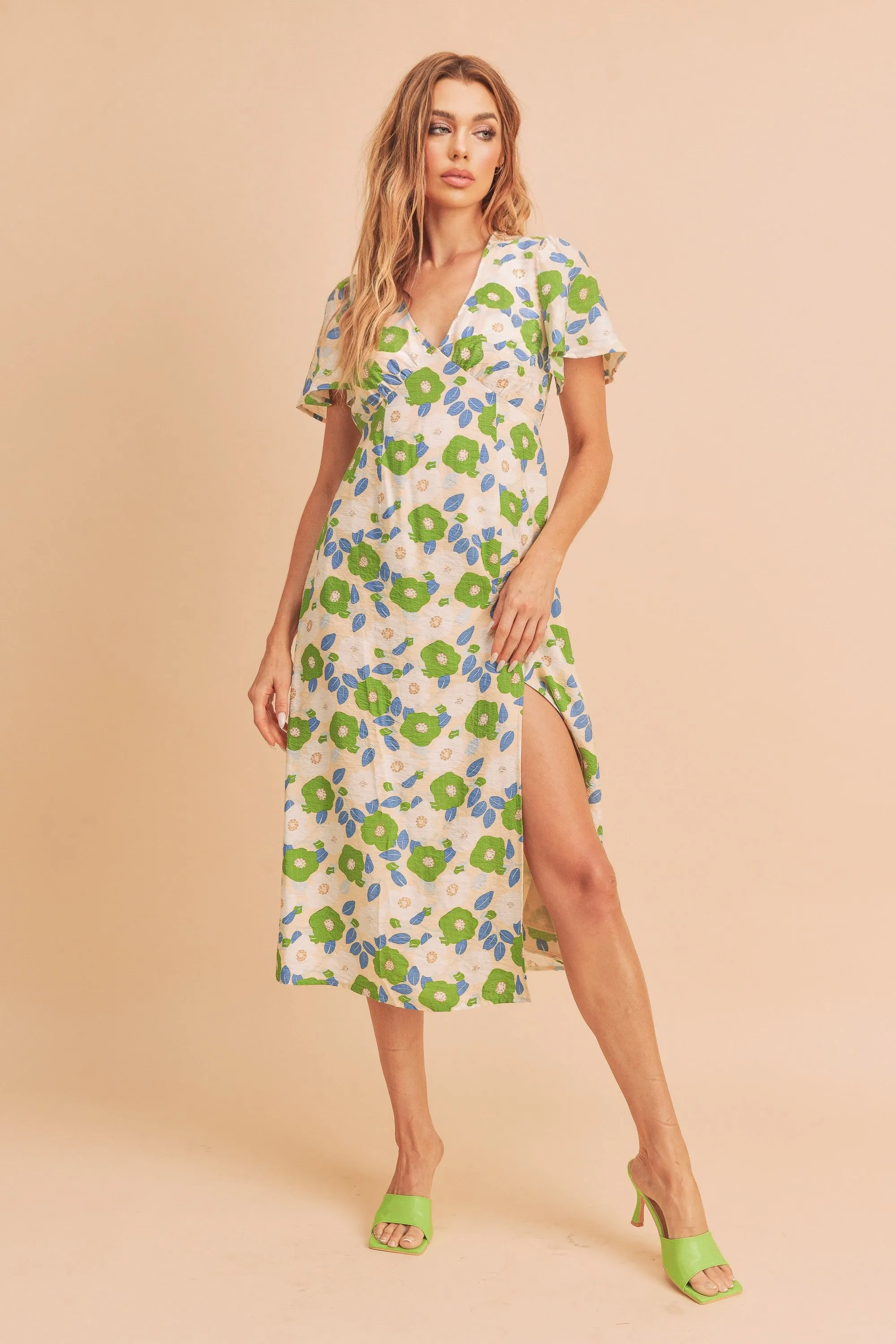 Cream Floral Printed Midi Dress sold by Pinkblush product image thumbnail 2