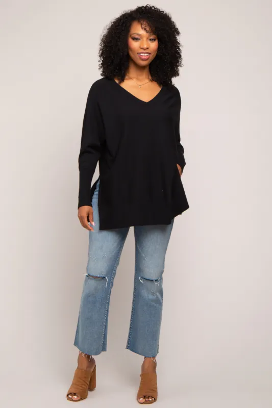 Black Knit Long Dolman Sleeve Top sold by Pinkblush