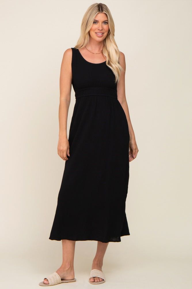 Black Lightweight Sleeveless Open Back Maxi Dress sold by Pinkblush