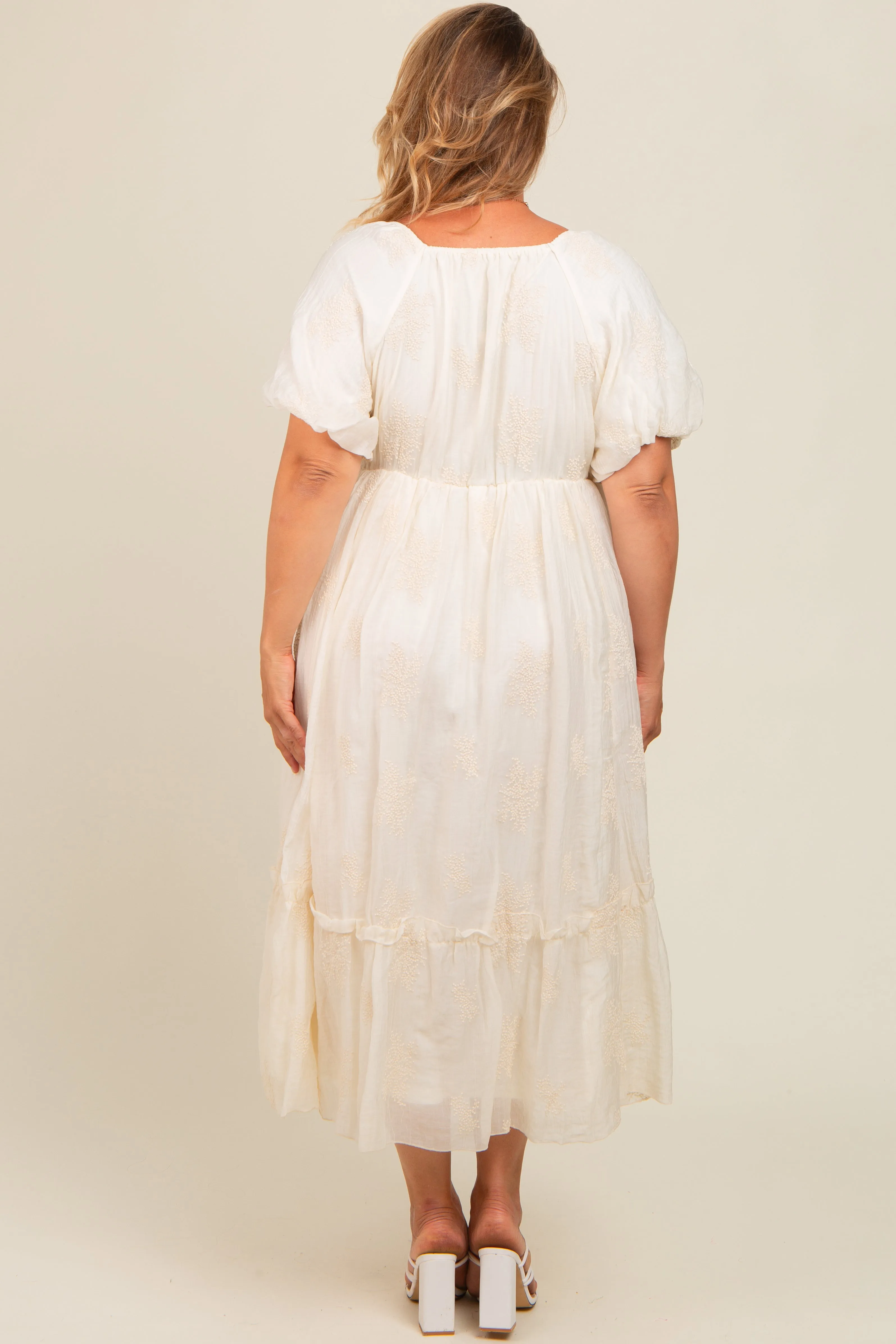 Cream Floral Print Ruffle Hem Maternity Plus Midi Dress sold by Pinkblush product image thumbnail 2