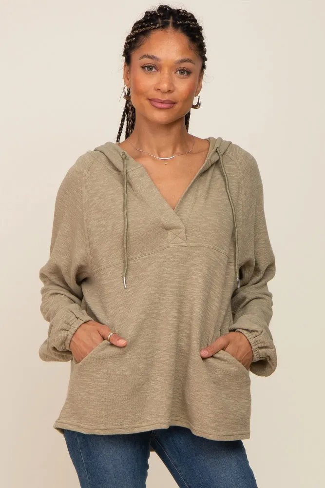 Olive V-Neck Drawstring Hooded Top sold by Pinkblush