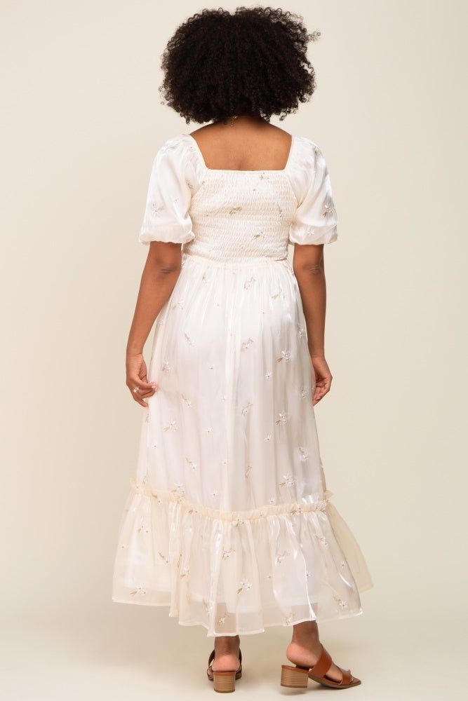 Cream Floral Embroidered Puff Sleeve Maxi Dress sold by Pinkblush product image thumbnail 3