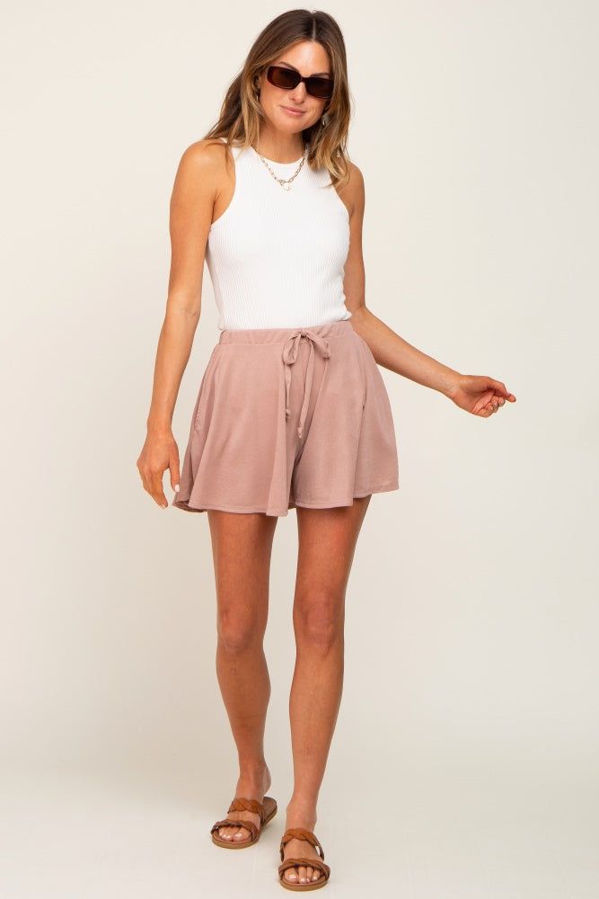 Taupe Drawstring Lounge Shorts sold by Pinkblush product image thumbnail 5