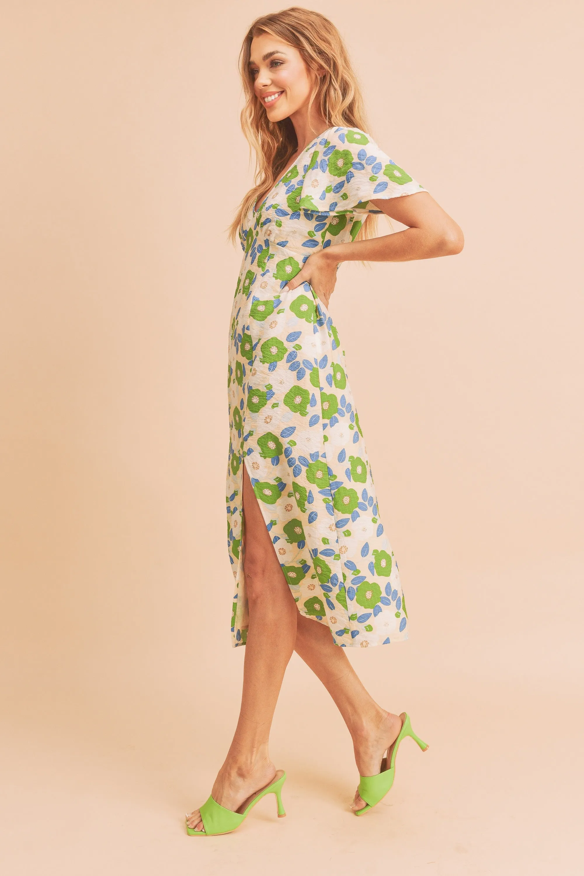 Cream Floral Printed Midi Dress sold by Pinkblush product image thumbnail 3