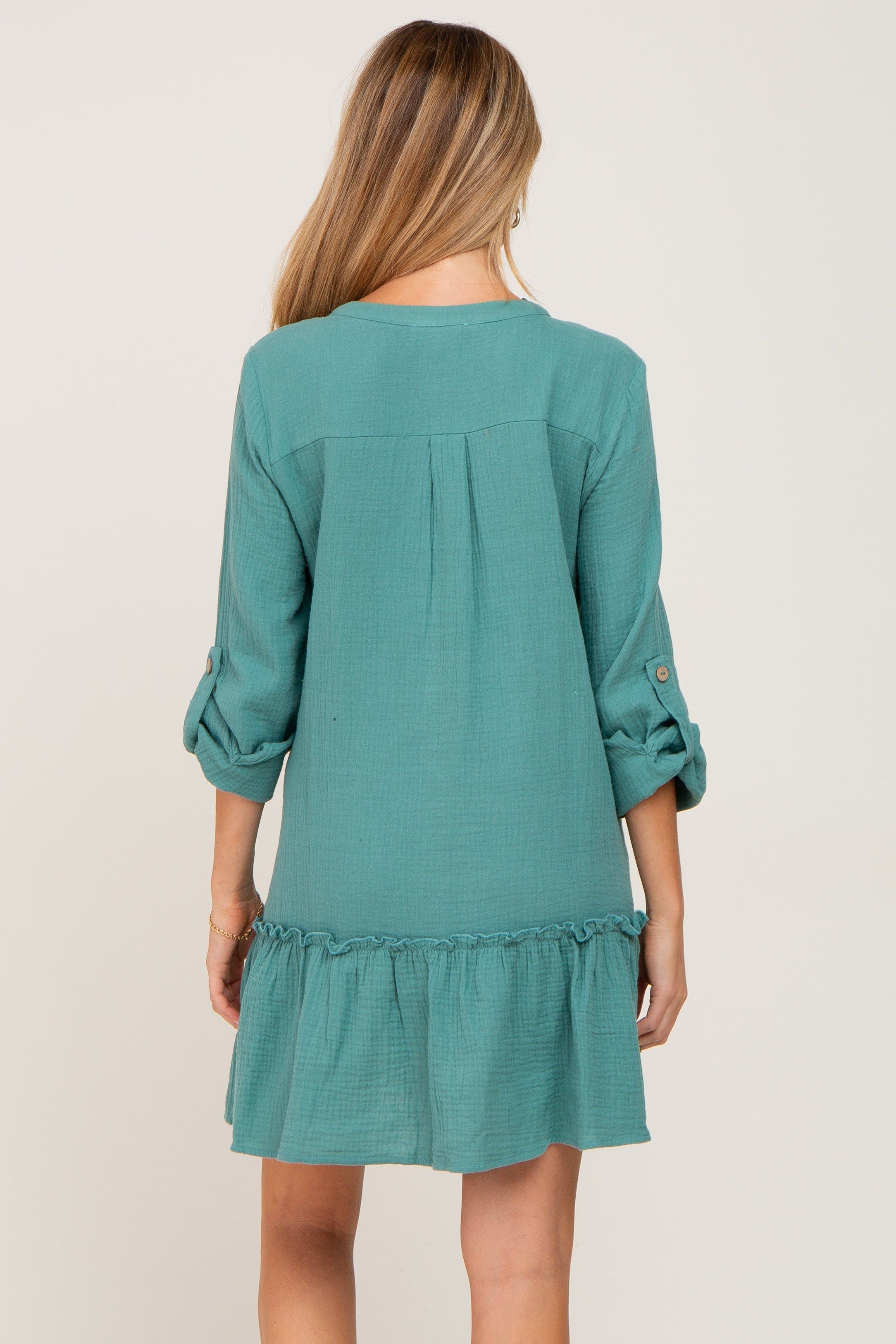 Sage Button Down Long Sleeve Ruffle Hem Maternity Dress sold by Pinkblush product image thumbnail 3