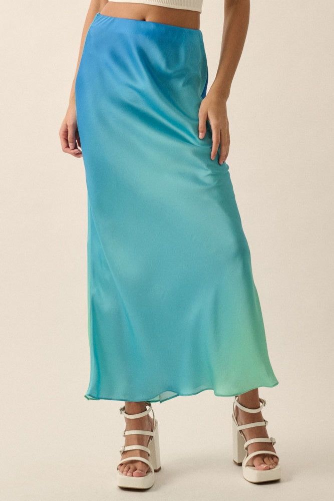 Ocean Blue High-Waist Ombre Woven Maxi Skirt sold by Pinkblush product image thumbnail 2