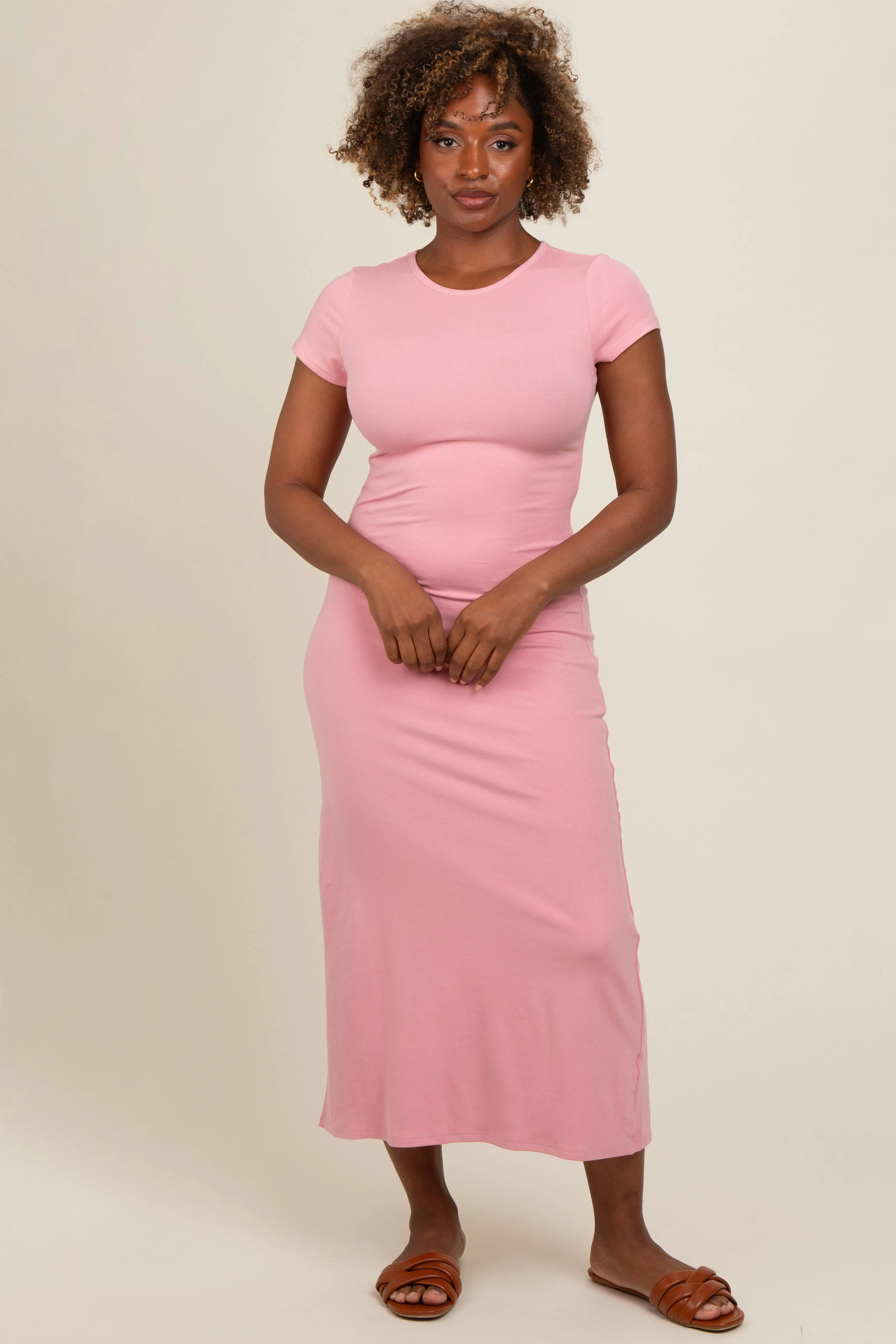 Pink Short Sleeve Midi T-Shirt Dress sold by Pinkblush