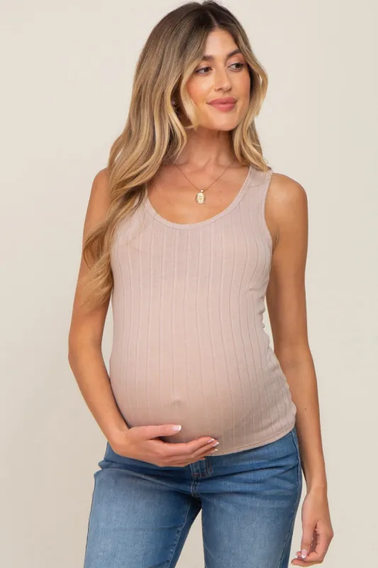 Beige Knit Sleeveless Maternity Top sold by Pinkblush