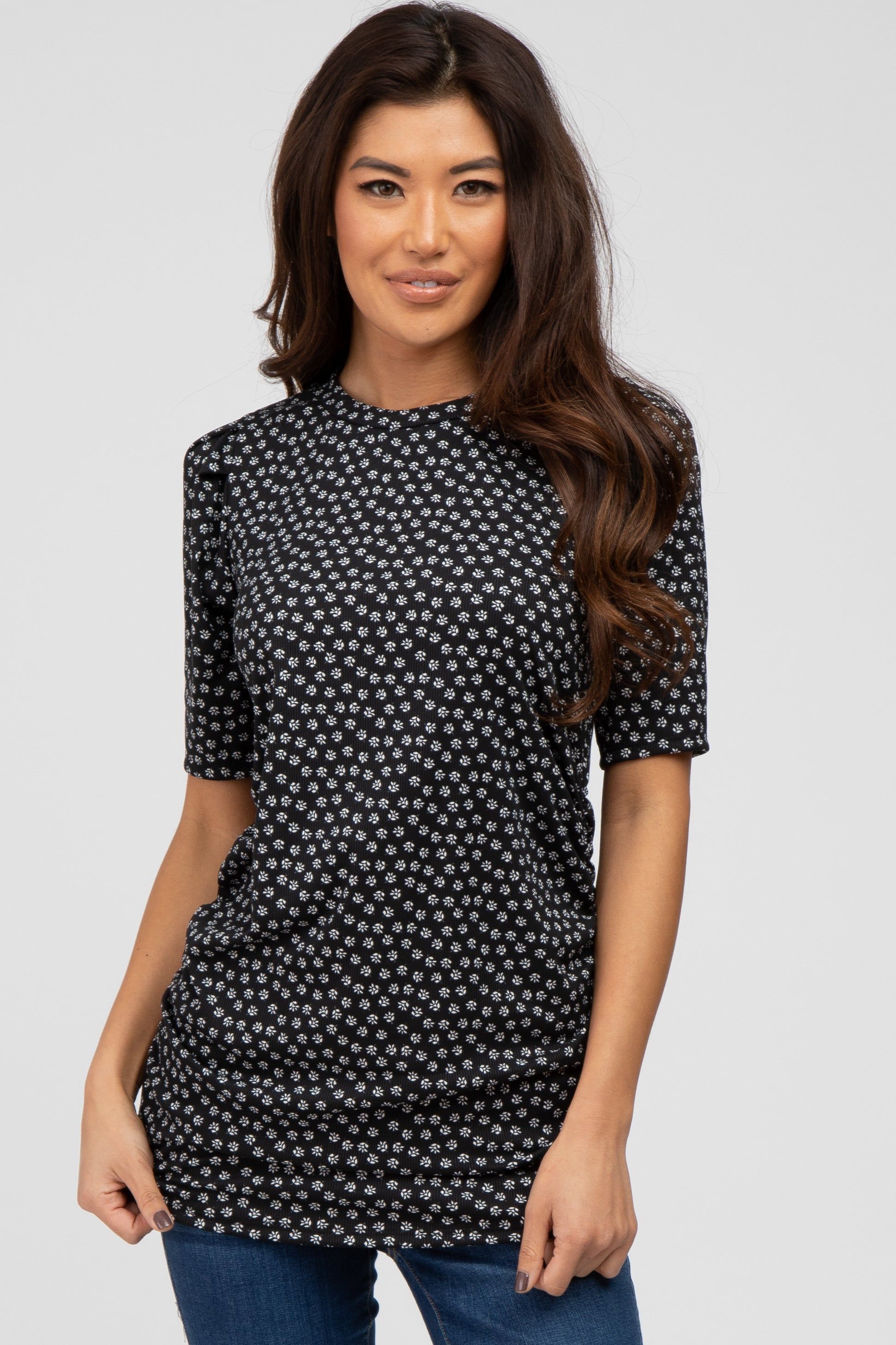 Black Ditsy Floral Ruched Maternity Top sold by Pinkblush product image thumbnail 5