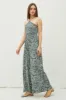 Teal Print Back Cutout Smocked Halter Wide Leg Jumpsuit sold by Pinkblush
