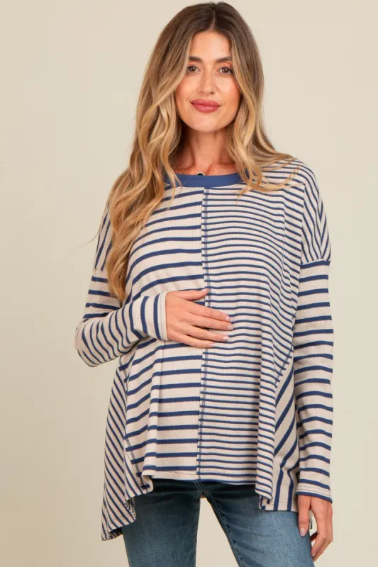 Navy Mixed Stripe Trapeze Maternity Top sold by Pinkblush