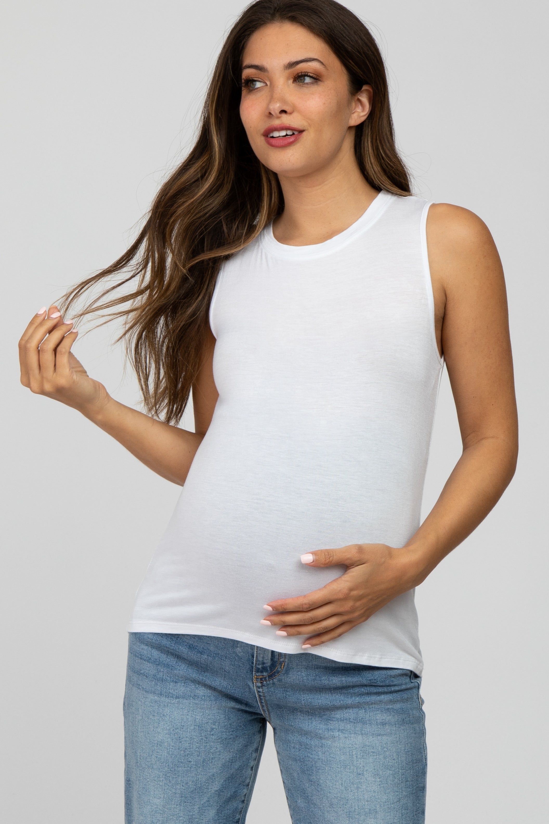 White Basic Sleeveless Maternity Top sold by Pinkblush product image thumbnail 2
