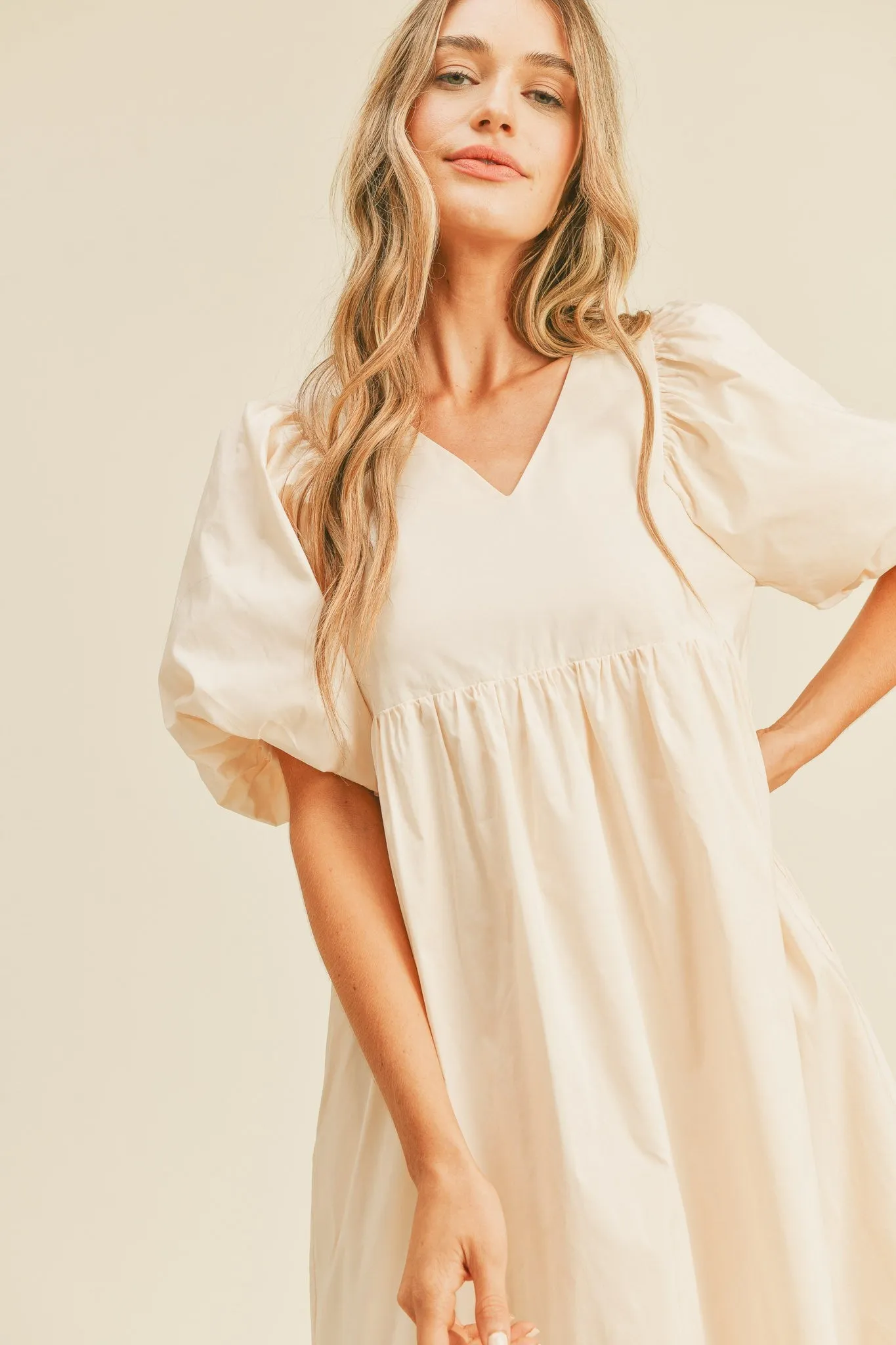 Cream Balloon Sleeve Oversized Midi Dress sold by Pinkblush product image thumbnail 4