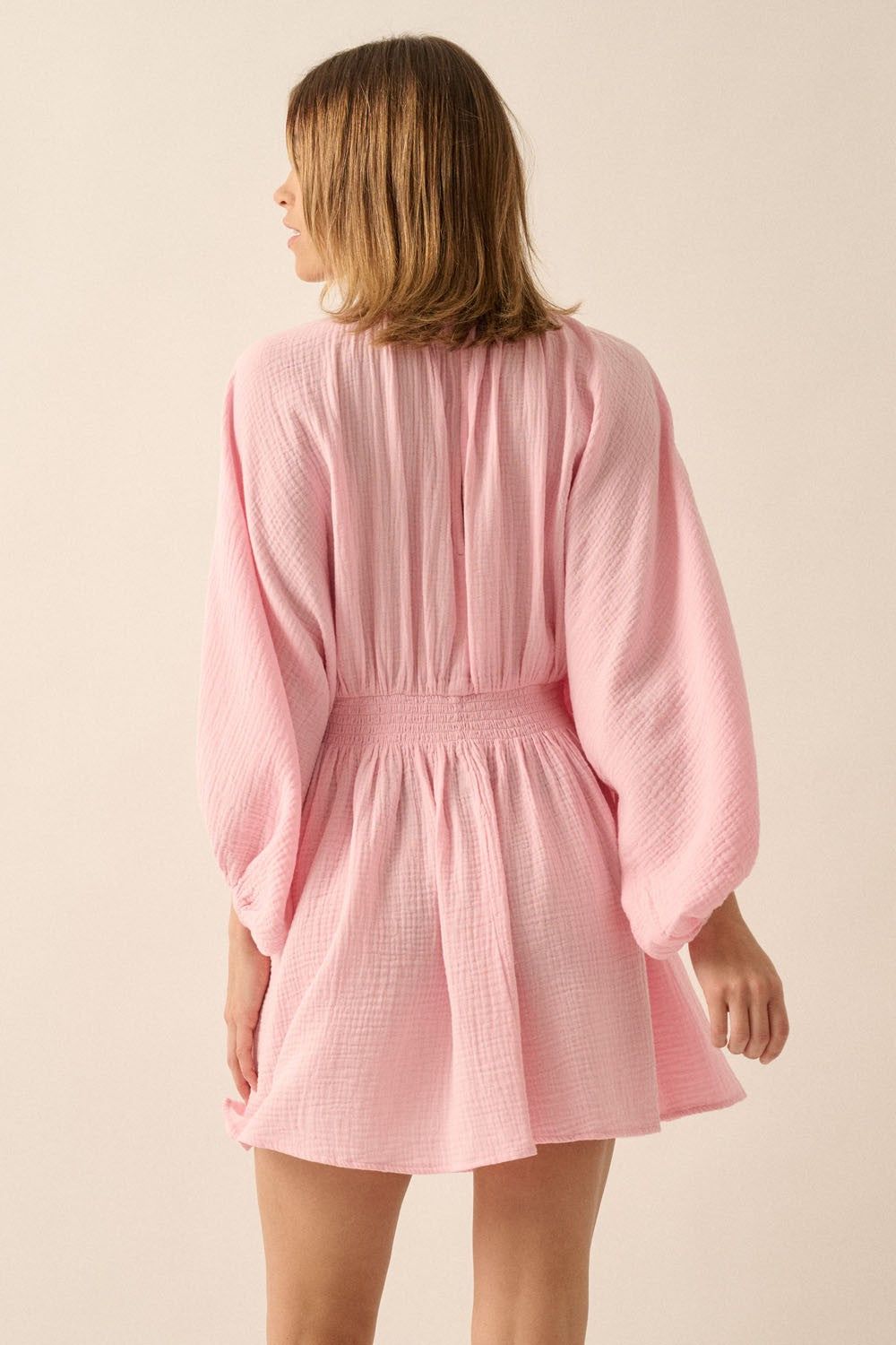 Soft Pink Crinkle Cotton V-Neck Dolman-Sleeve Mini Dress sold by Pinkblush product image thumbnail 2