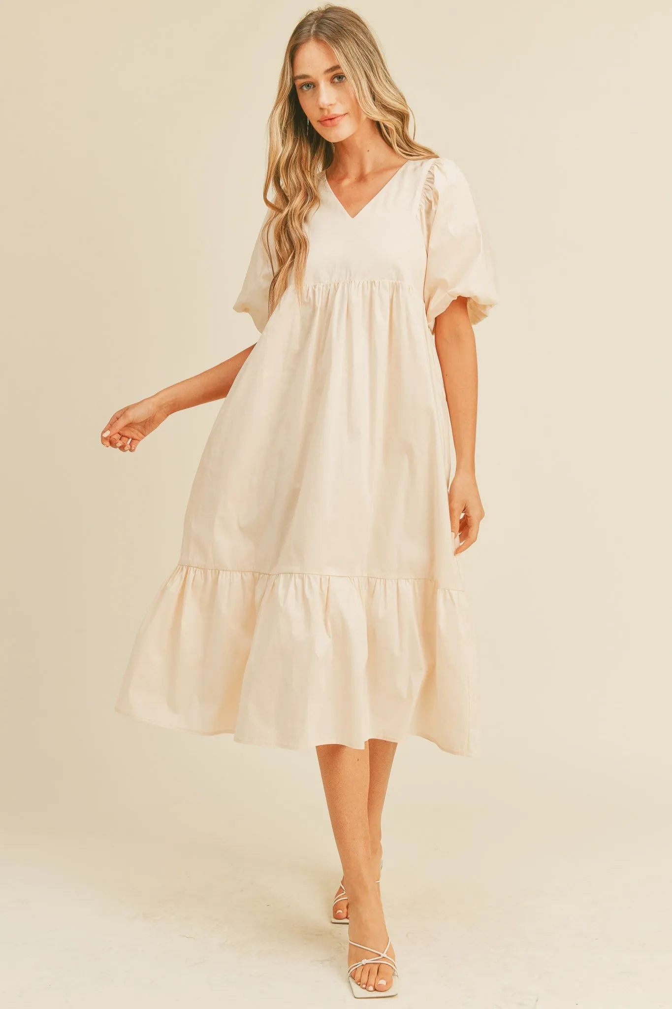 Cream Balloon Sleeve Oversized Midi Dress sold by Pinkblush