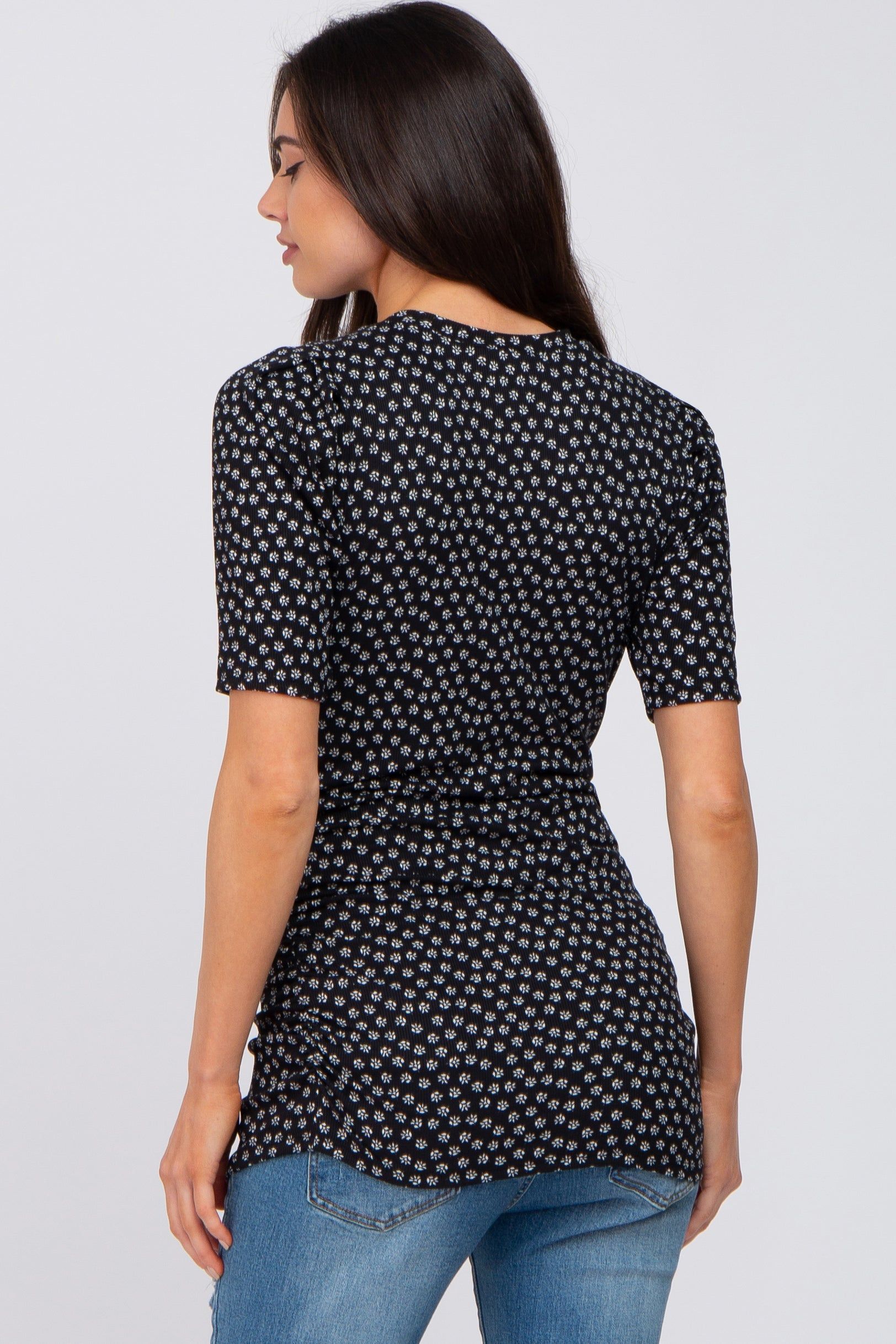 Black Ditsy Floral Ruched Maternity Top sold by Pinkblush product image thumbnail 3
