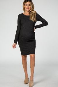 Forest Green Knit Long Sleeve Maternity Dress sold by Pinkblush