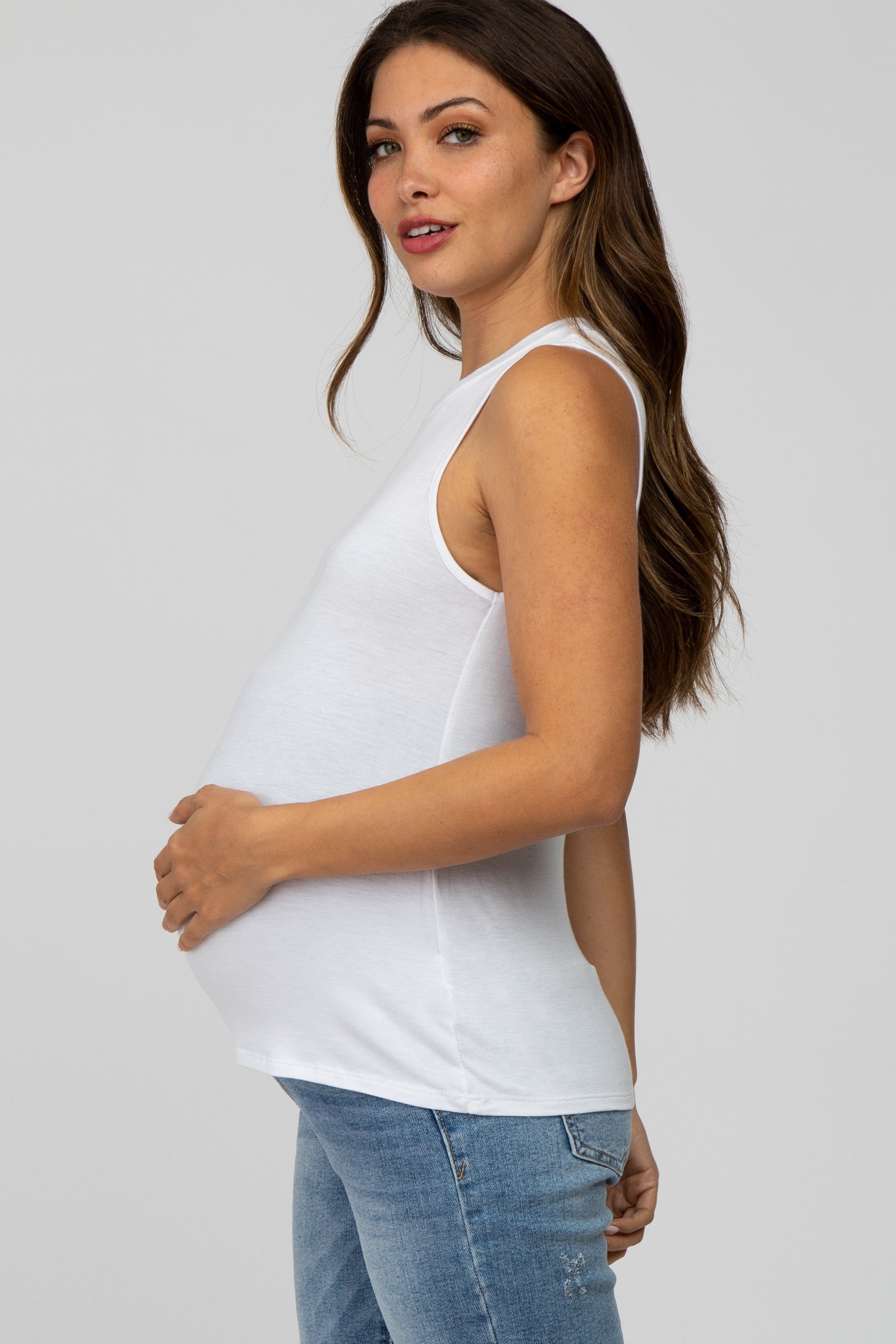 White Basic Sleeveless Maternity Top sold by Pinkblush product image thumbnail 3