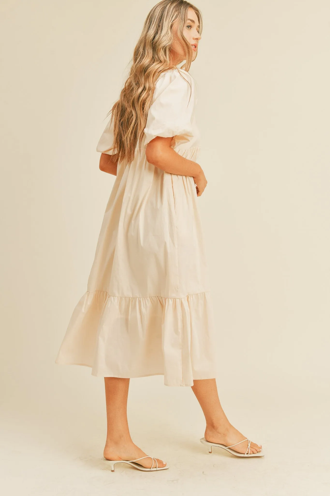 Cream Balloon Sleeve Oversized Midi Dress sold by Pinkblush product image thumbnail 2