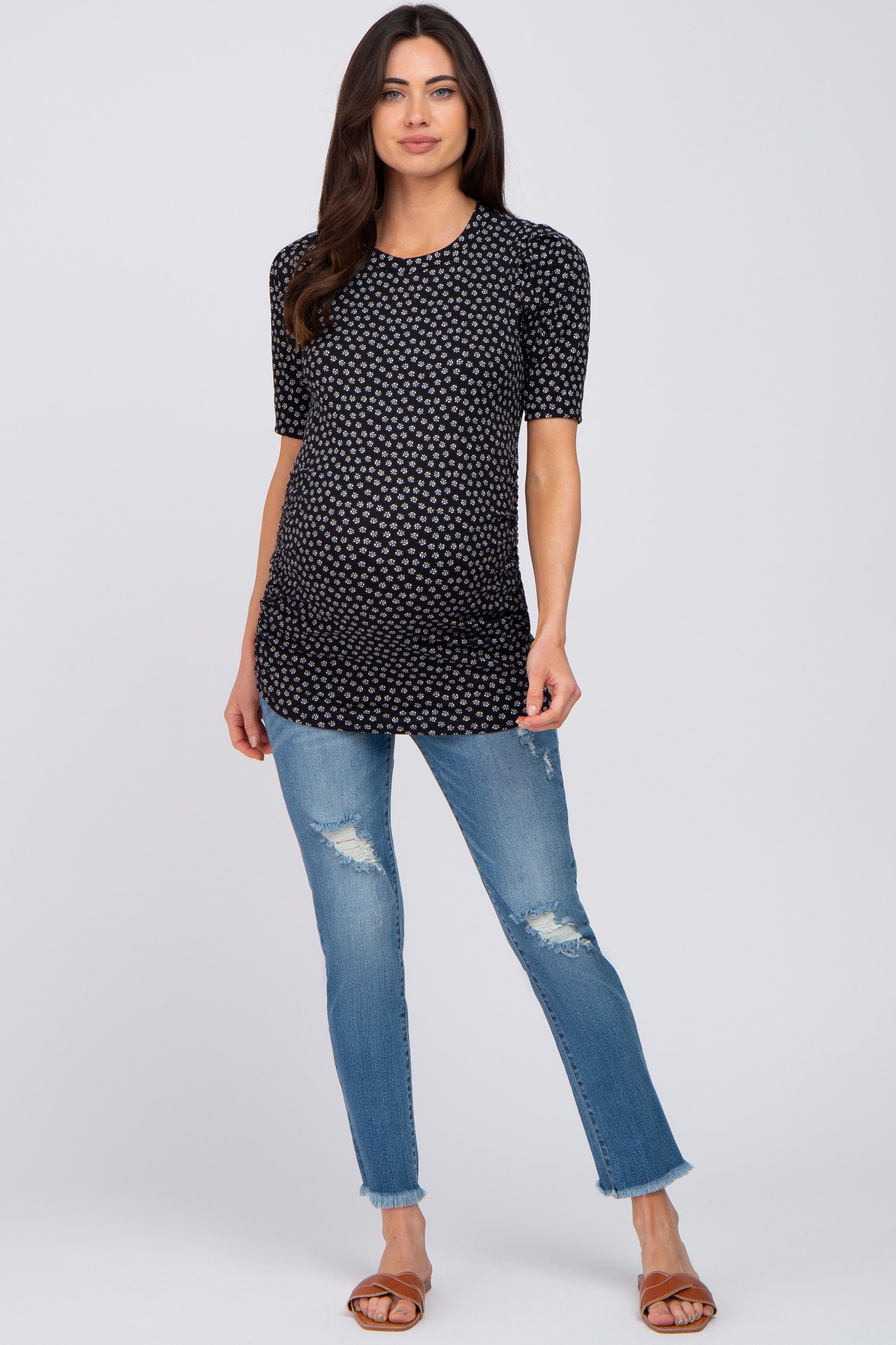 Black Ditsy Floral Ruched Maternity Top sold by Pinkblush product image thumbnail 4