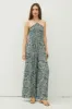 Teal Print Back Cutout Smocked Halter Wide Leg Jumpsuit sold by Pinkblush