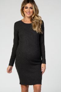 Forest Green Knit Long Sleeve Maternity Dress sold by Pinkblush