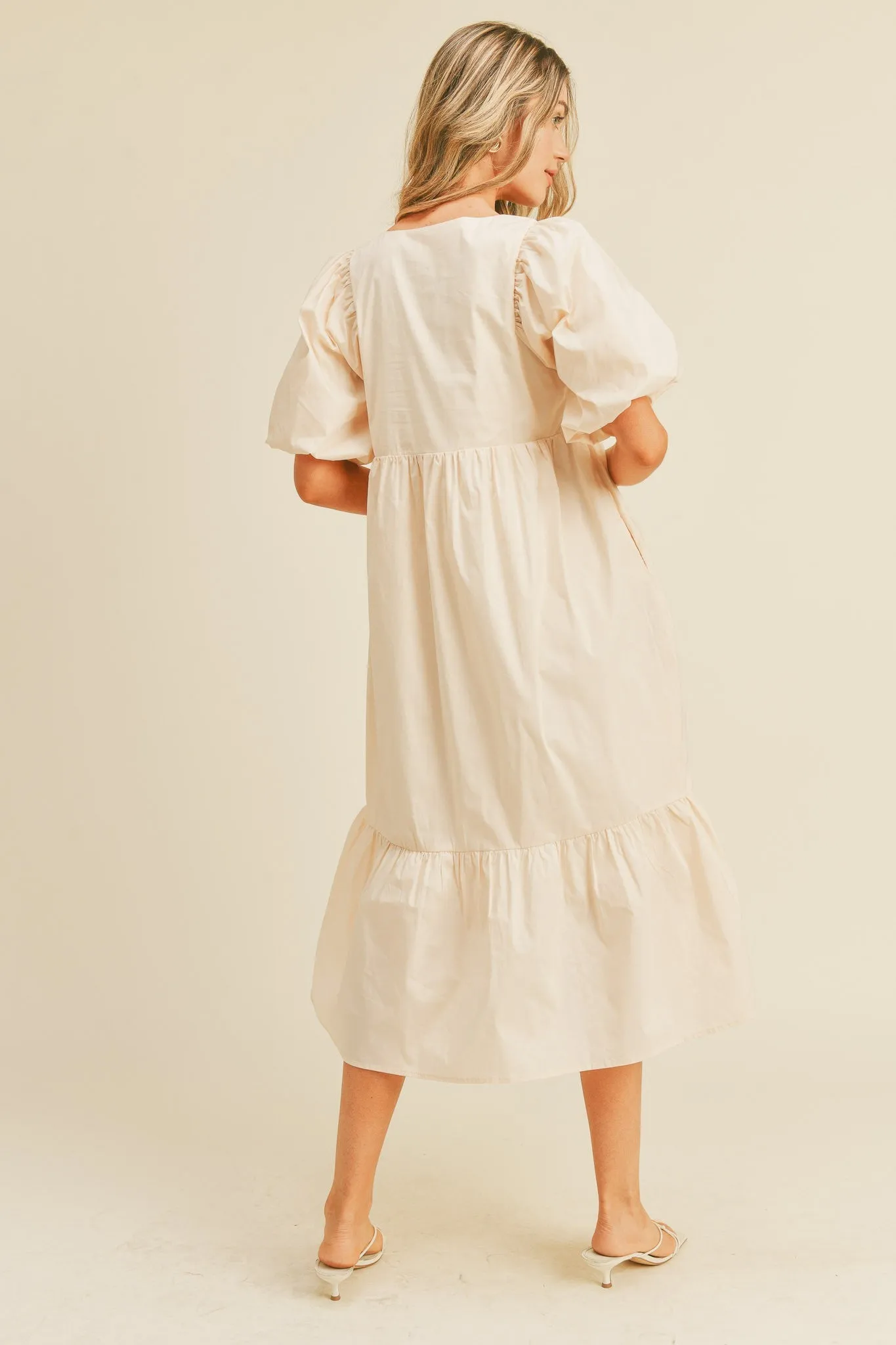 Cream Balloon Sleeve Oversized Midi Dress sold by Pinkblush product image thumbnail 3