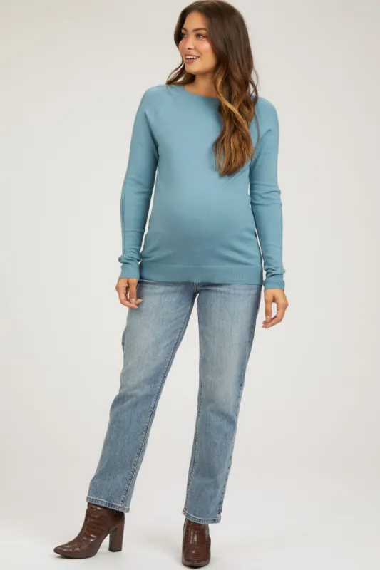 Blue Knit Long Sleeve Maternity Top sold by Pinkblush