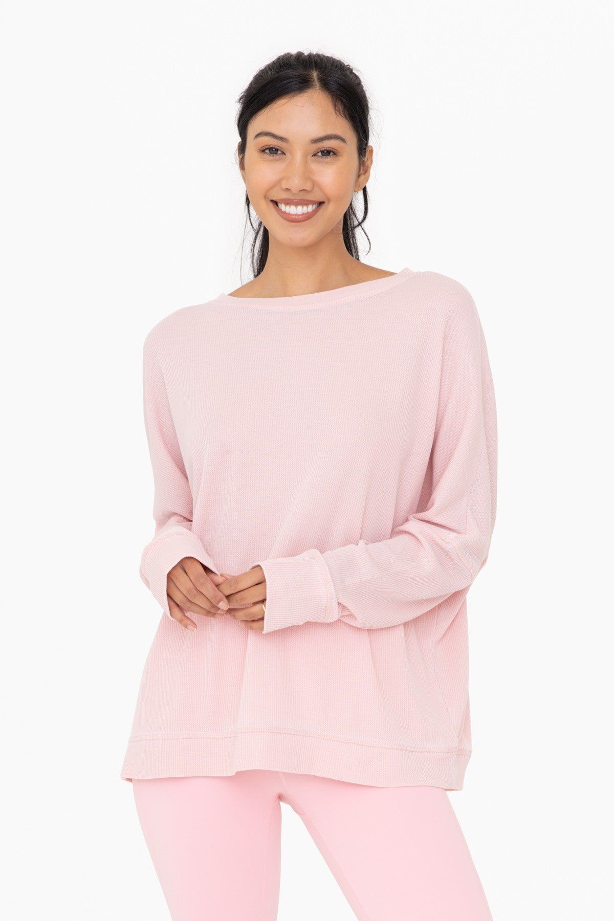 Light Pink Waffle Knit Long Sleeve Top sold by Pinkblush