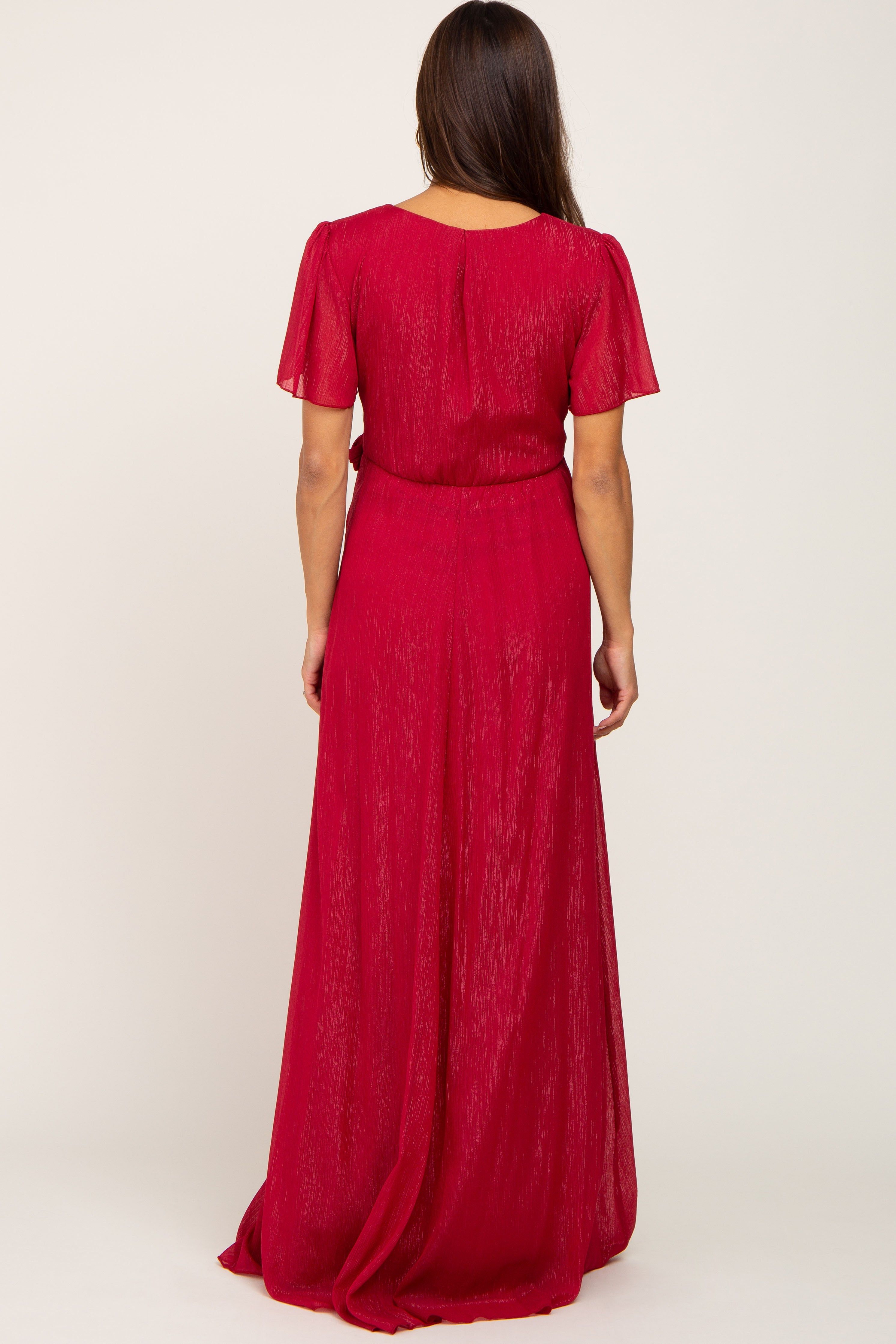 Red Metallic Shimmer Chiffon Maternity Maxi Dress sold by Pinkblush product image thumbnail 3