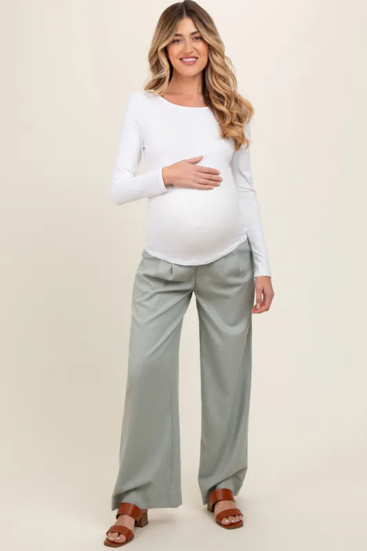 Sage Pleated Wide Leg Maternity Pants sold by Pinkblush