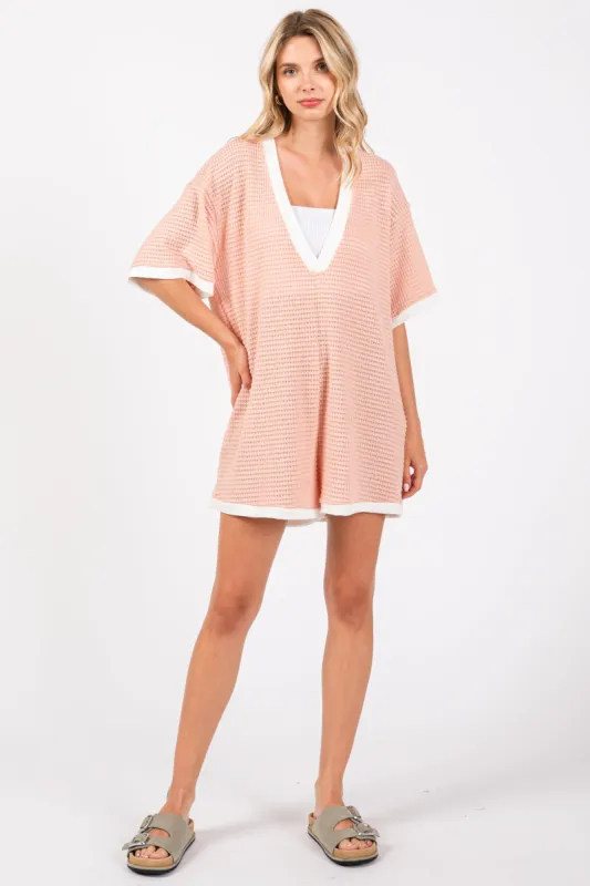 Peach Contrast Knit Romper sold by Pinkblush