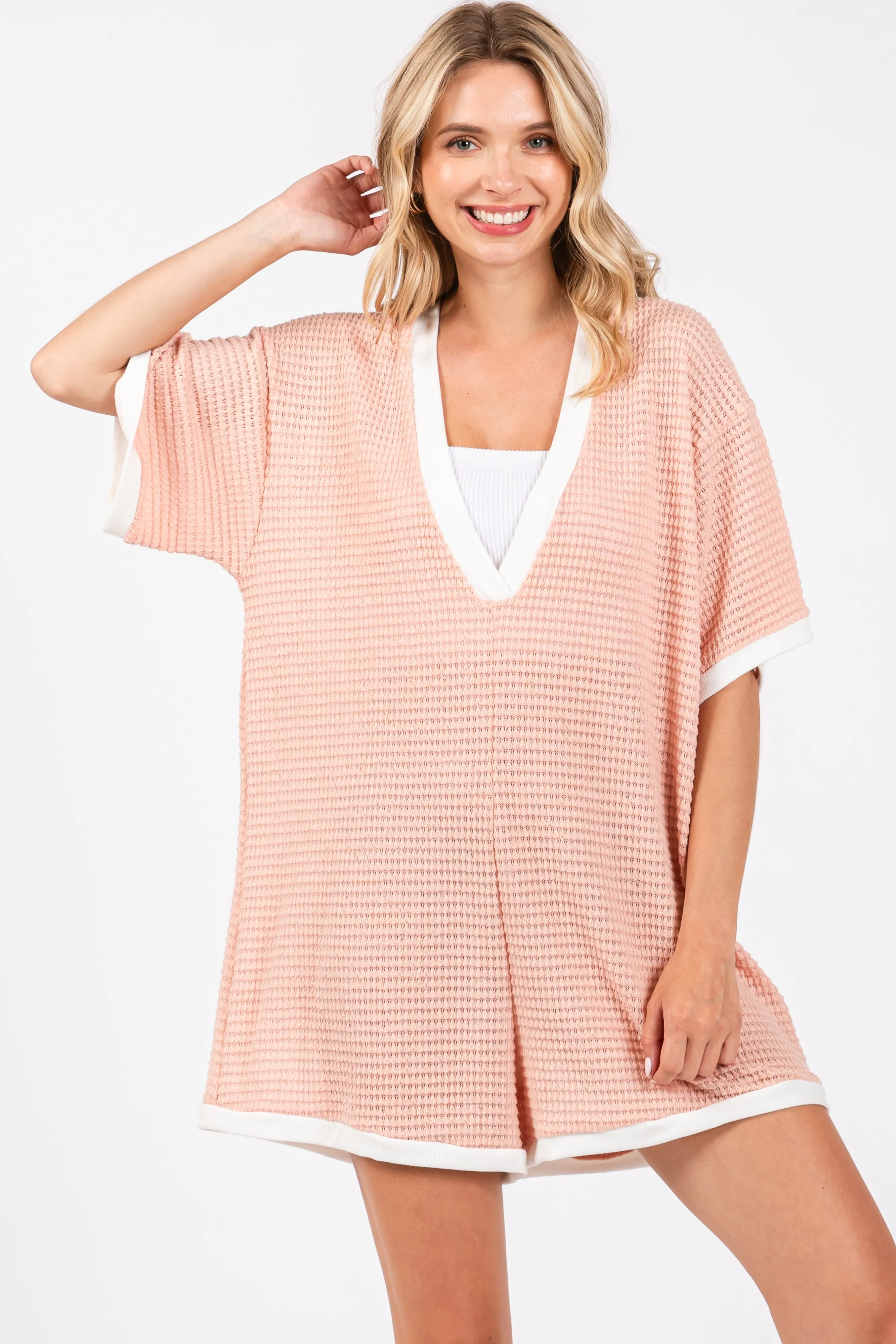 Peach Contrast Knit Romper sold by Pinkblush product image thumbnail 2