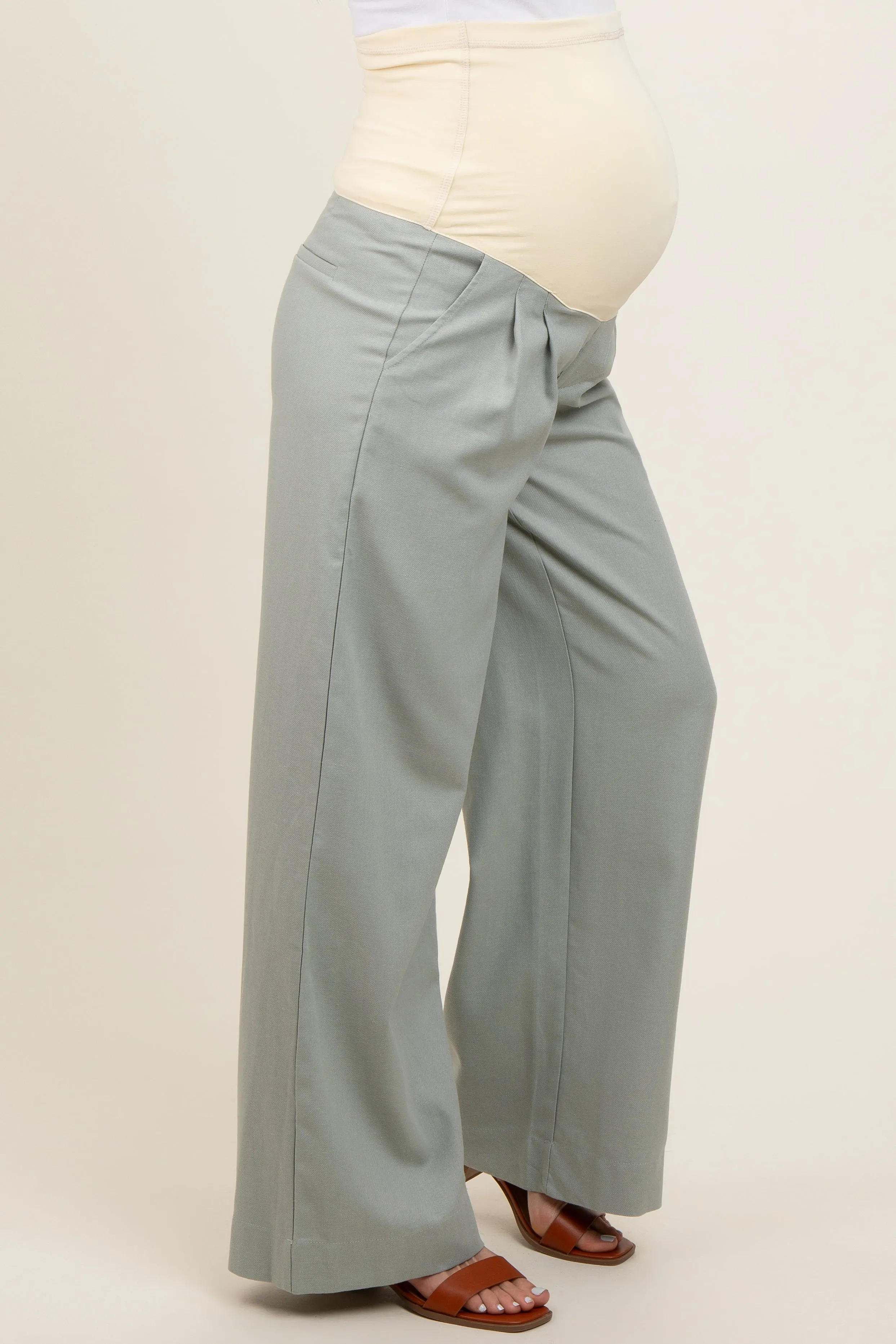 Sage Pleated Wide Leg Maternity Pants sold by Pinkblush product image thumbnail 3