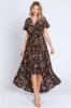 Black Floral Hi-Lo Wrap Maxi Dress sold by Pinkblush