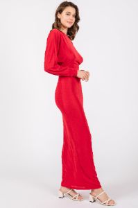 Red Long Sleeve Open Back Maxi Dress sold by Pinkblush