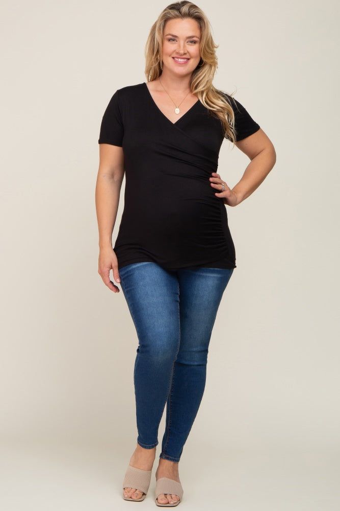 Black Wrap Front Plus Maternity/Nursing Top sold by Pinkblush product image thumbnail 5