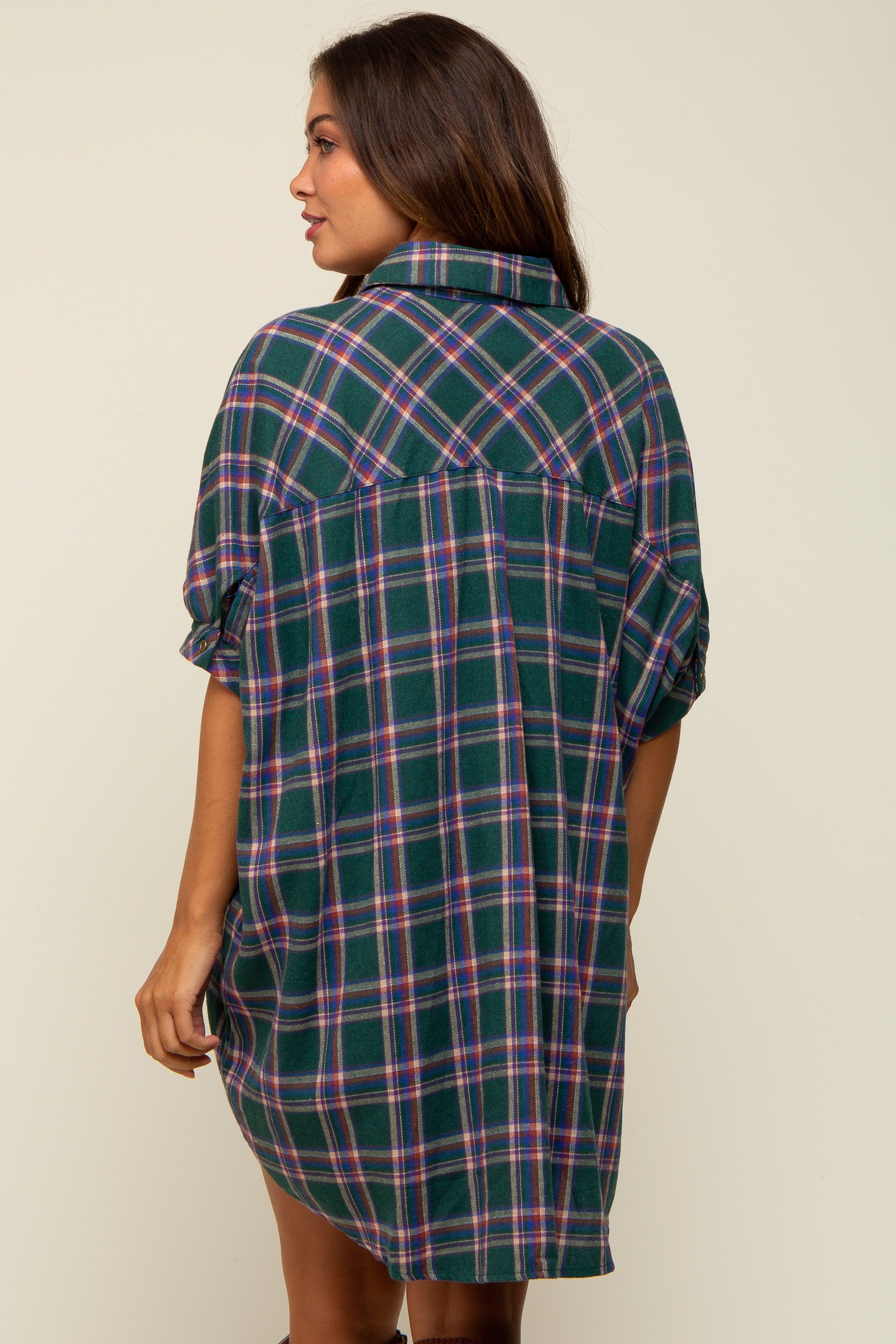 Forest Green Plaid Oversized Maternity Mini Dress sold by Pinkblush product image thumbnail 4