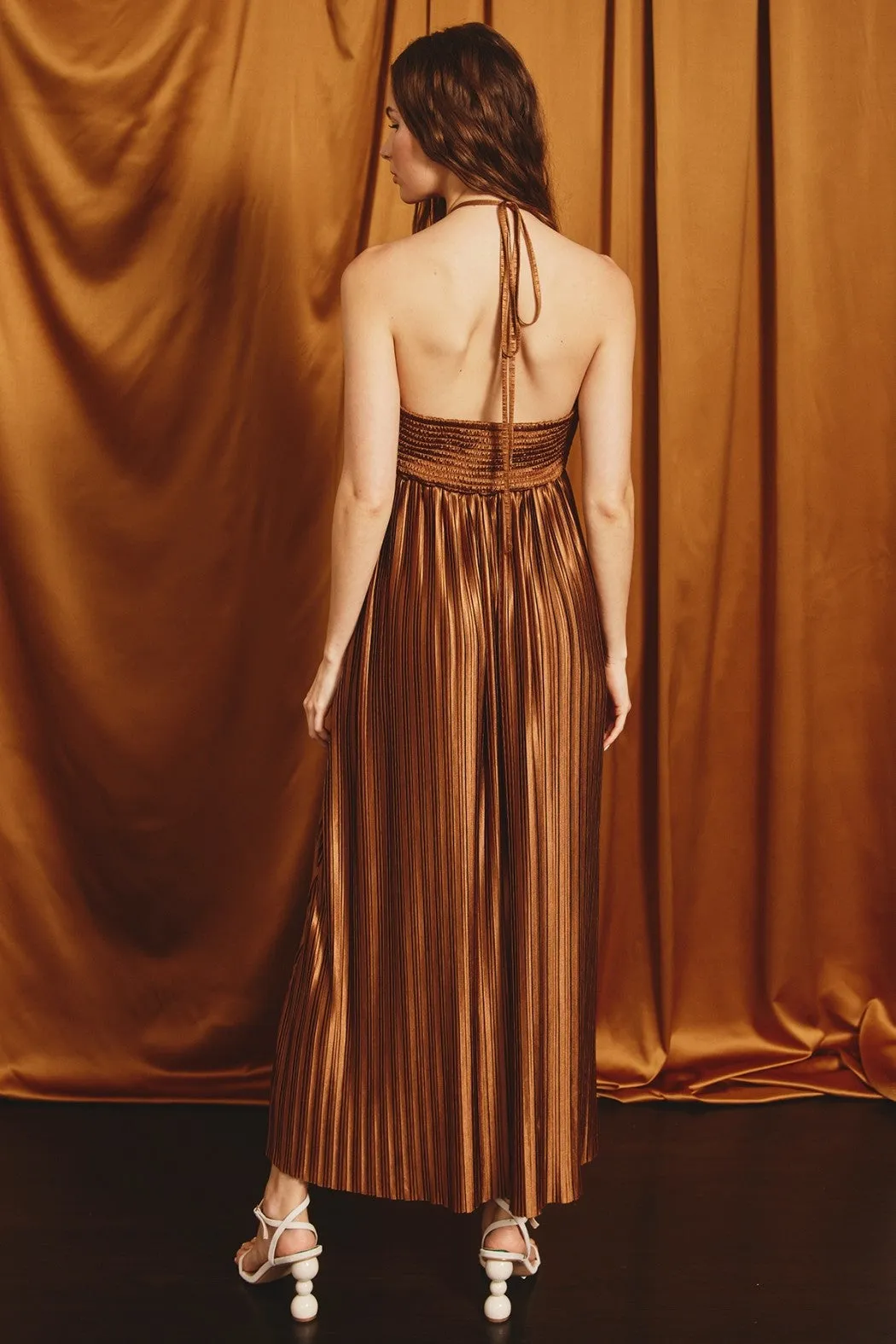 Brown Pleated Halter Maxi Dress sold by Pinkblush product image thumbnail 3