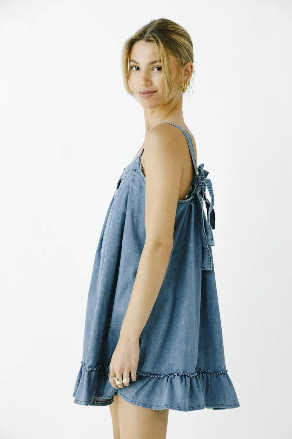 Light Denim Ruffled Swing Mini Dress sold by Pinkblush product image thumbnail 4