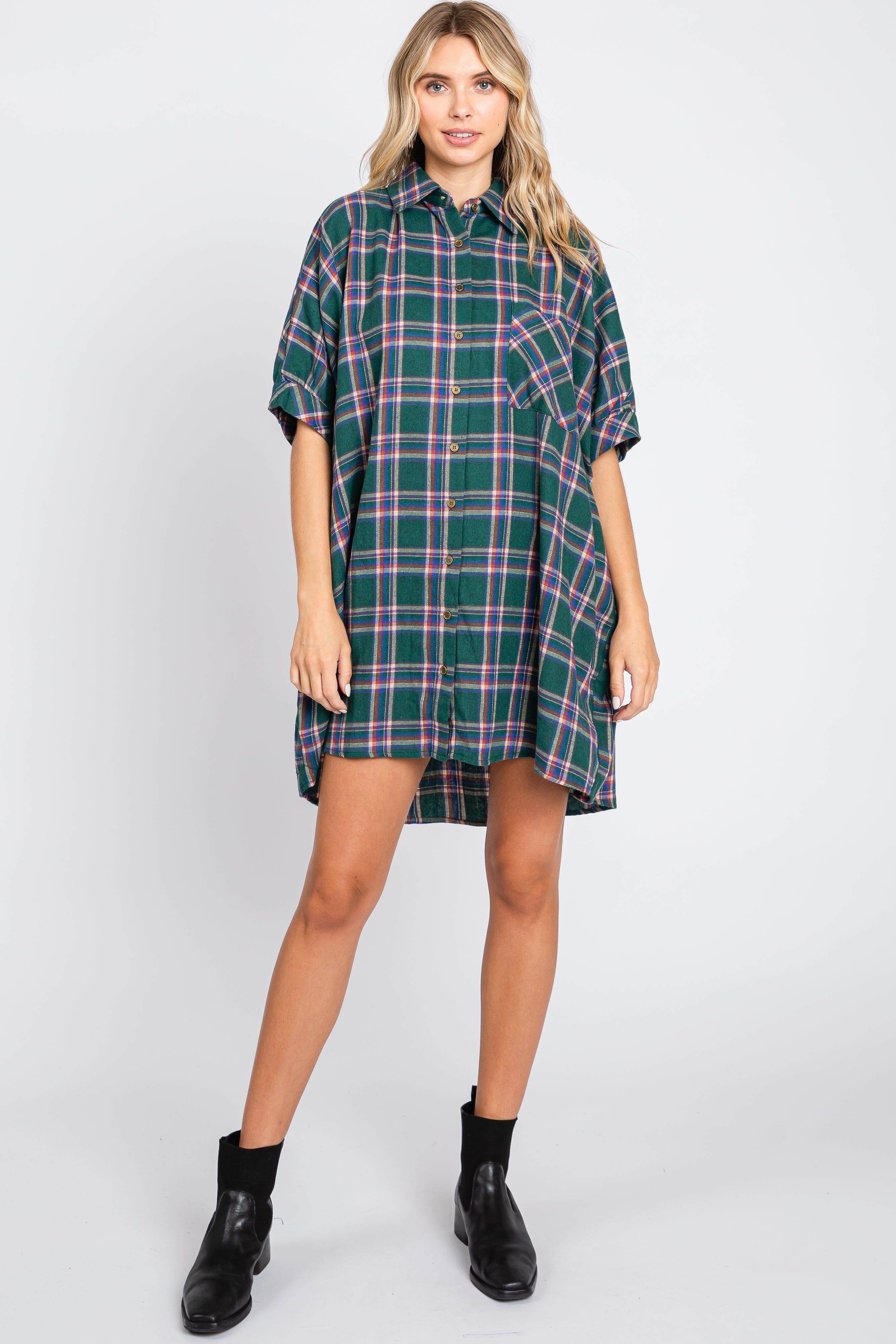 Forest Green Plaid Oversized Maternity Mini Dress sold by Pinkblush product image thumbnail 5