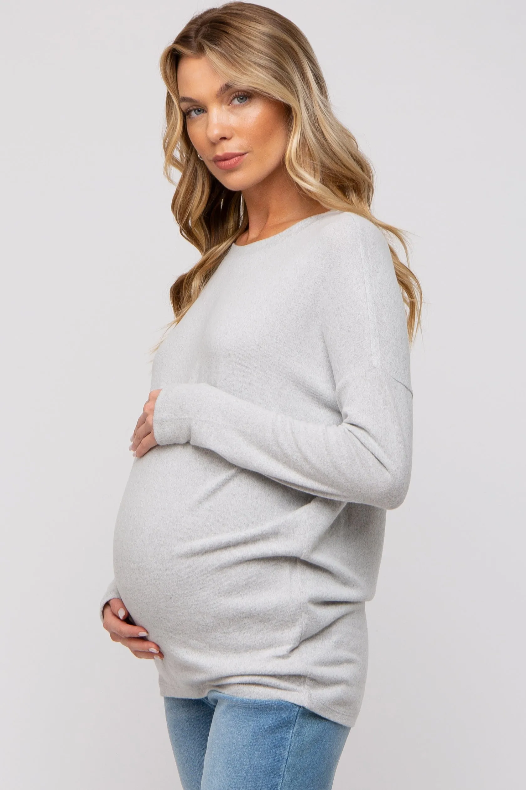 Heather Grey Knit Long Sleeve Maternity Top sold by Pinkblush product image thumbnail 3