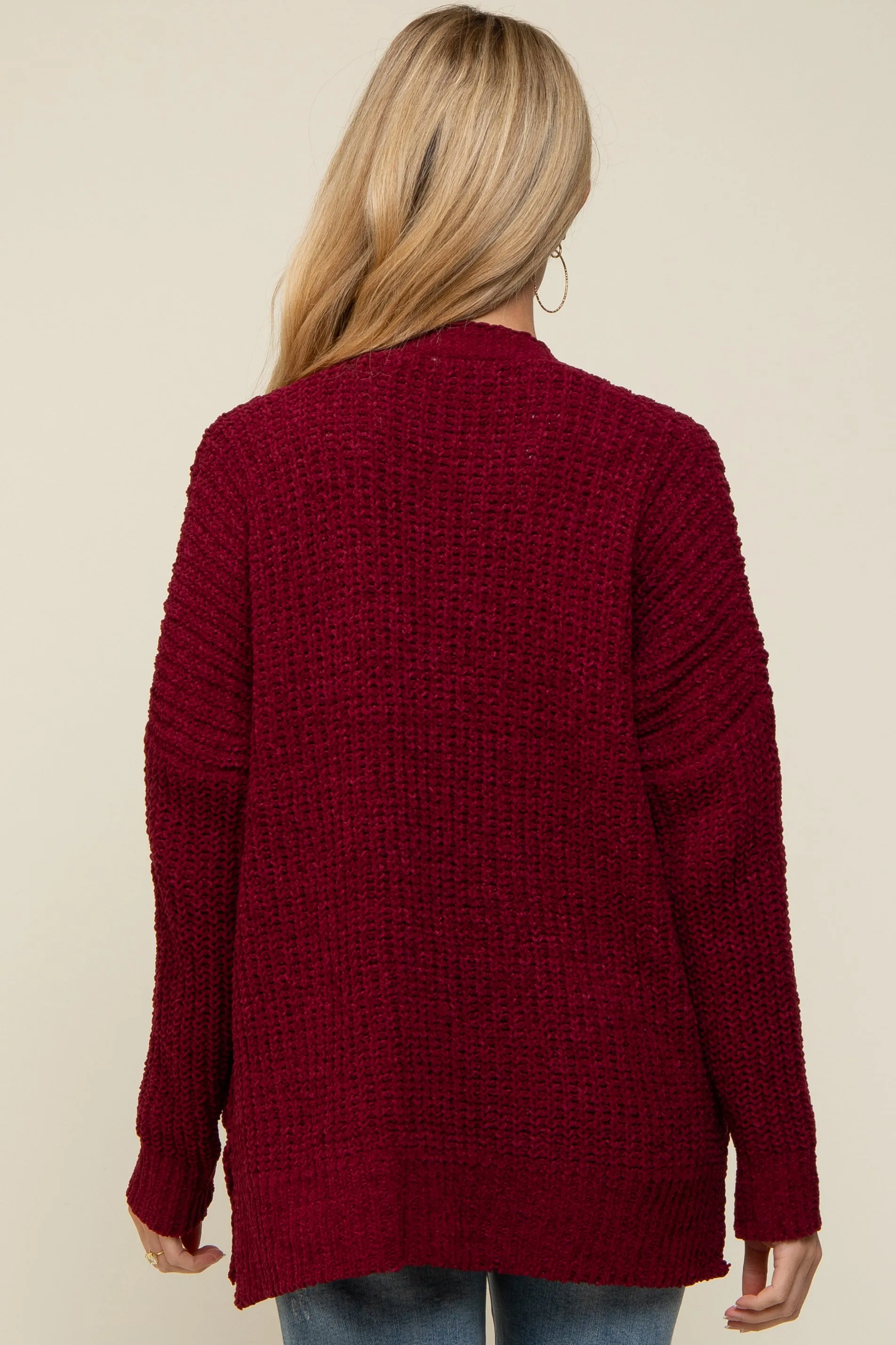 Burgundy Brushed Chenille Knit Maternity Cardigan sold by Pinkblush product image thumbnail 3