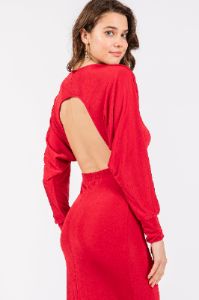 Red Long Sleeve Open Back Maxi Dress sold by Pinkblush