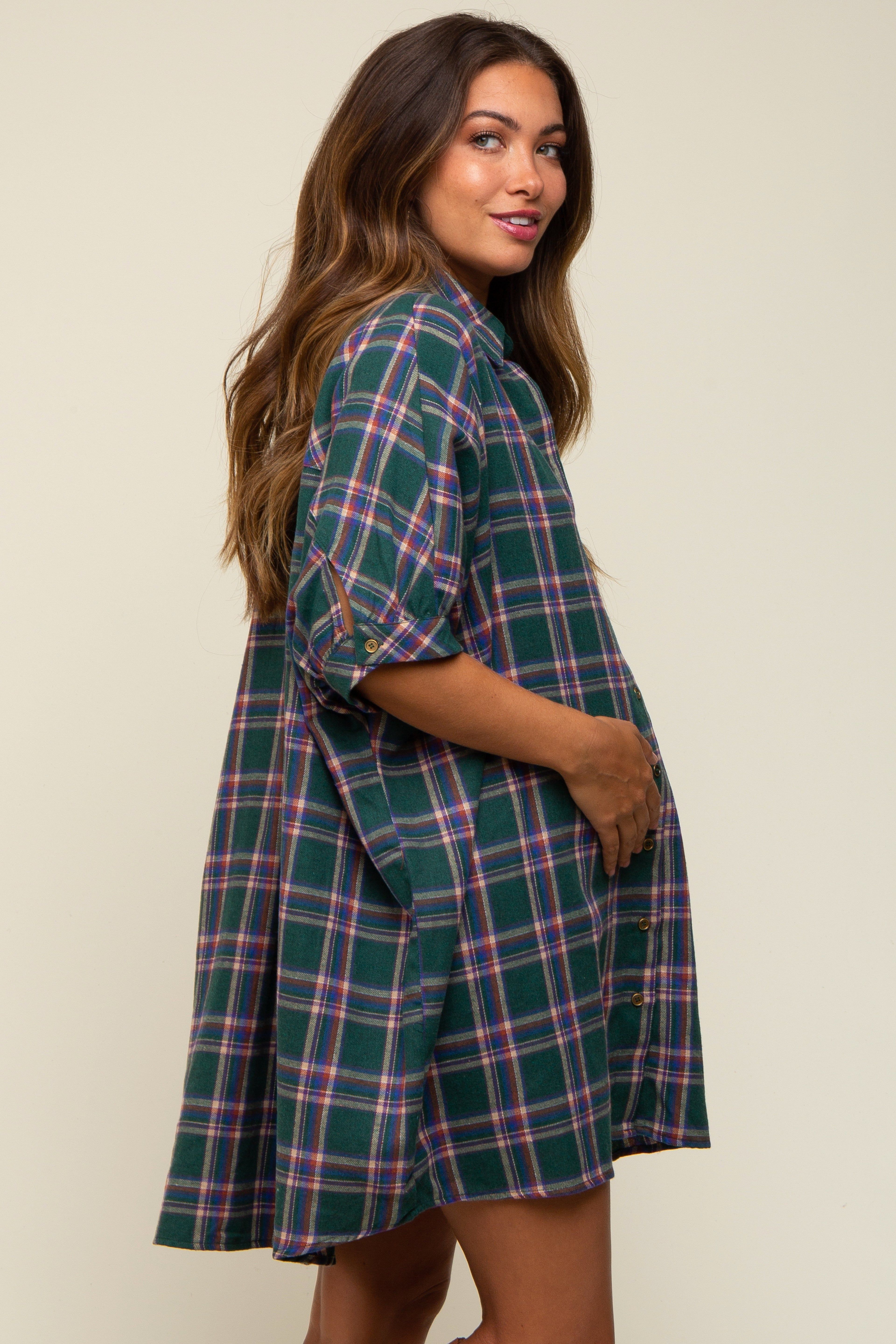 Forest Green Plaid Oversized Maternity Mini Dress sold by Pinkblush product image thumbnail 3
