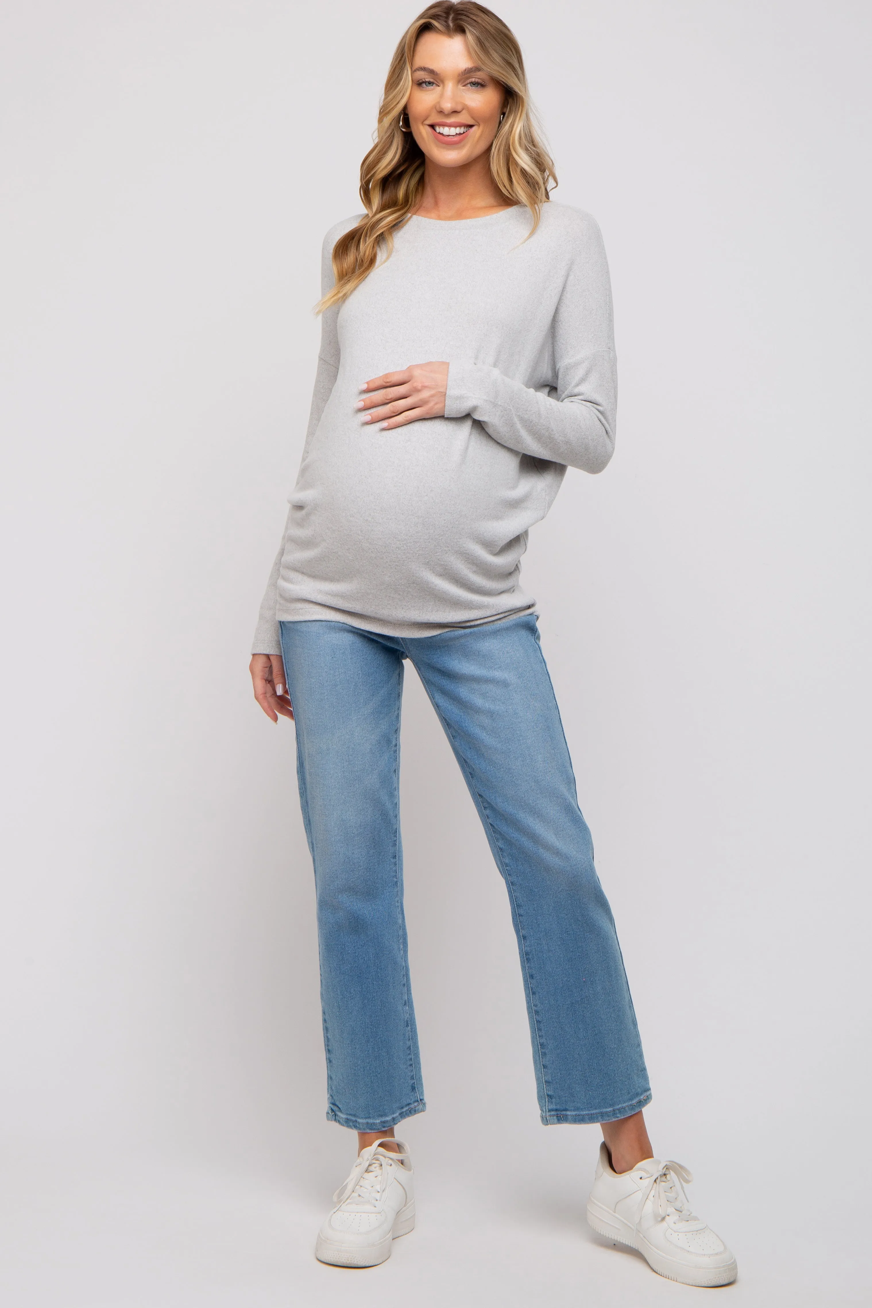 Heather Grey Knit Long Sleeve Maternity Top sold by Pinkblush