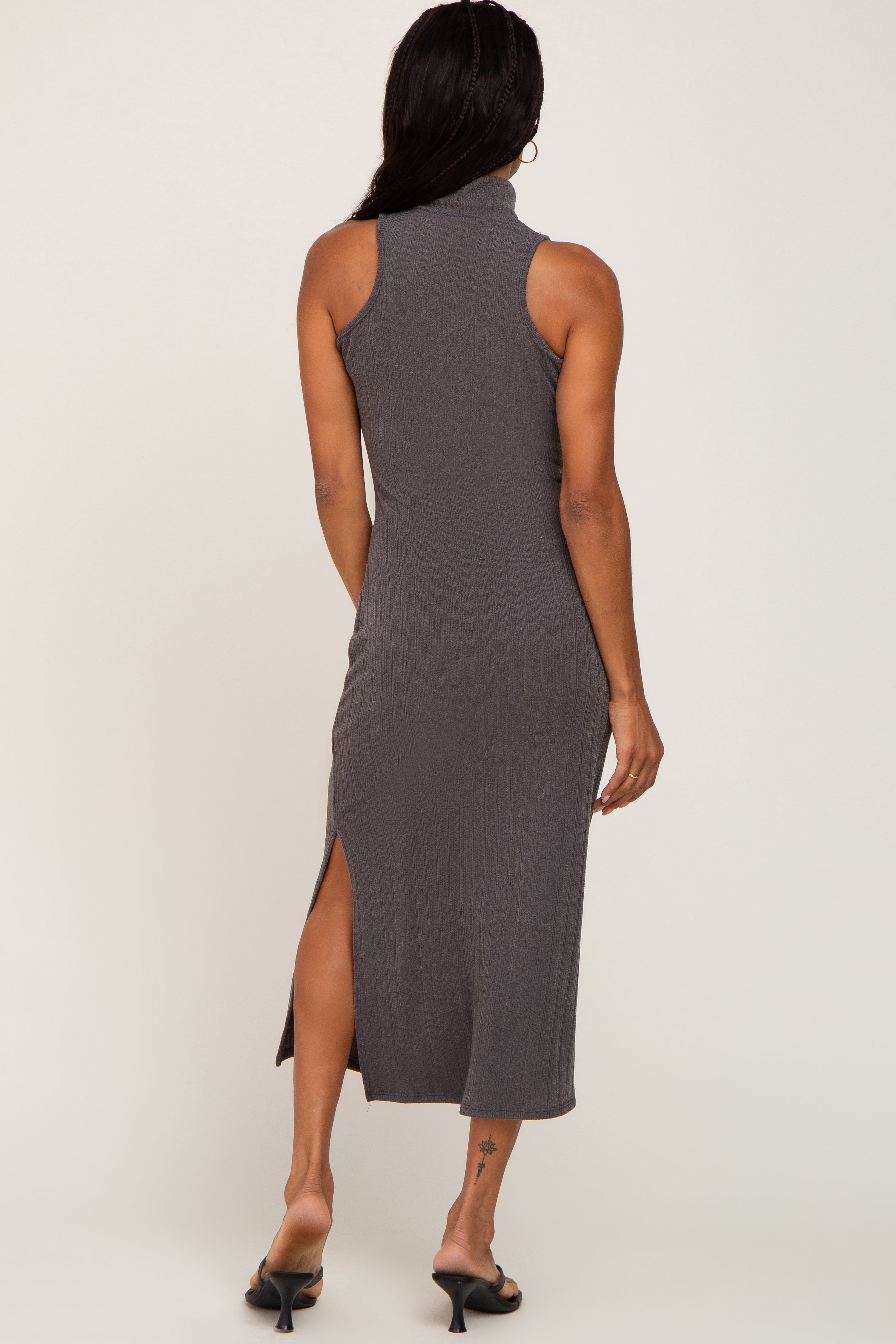 Charcoal Knit Mock Neck Midi Dress sold by Pinkblush product image thumbnail 3