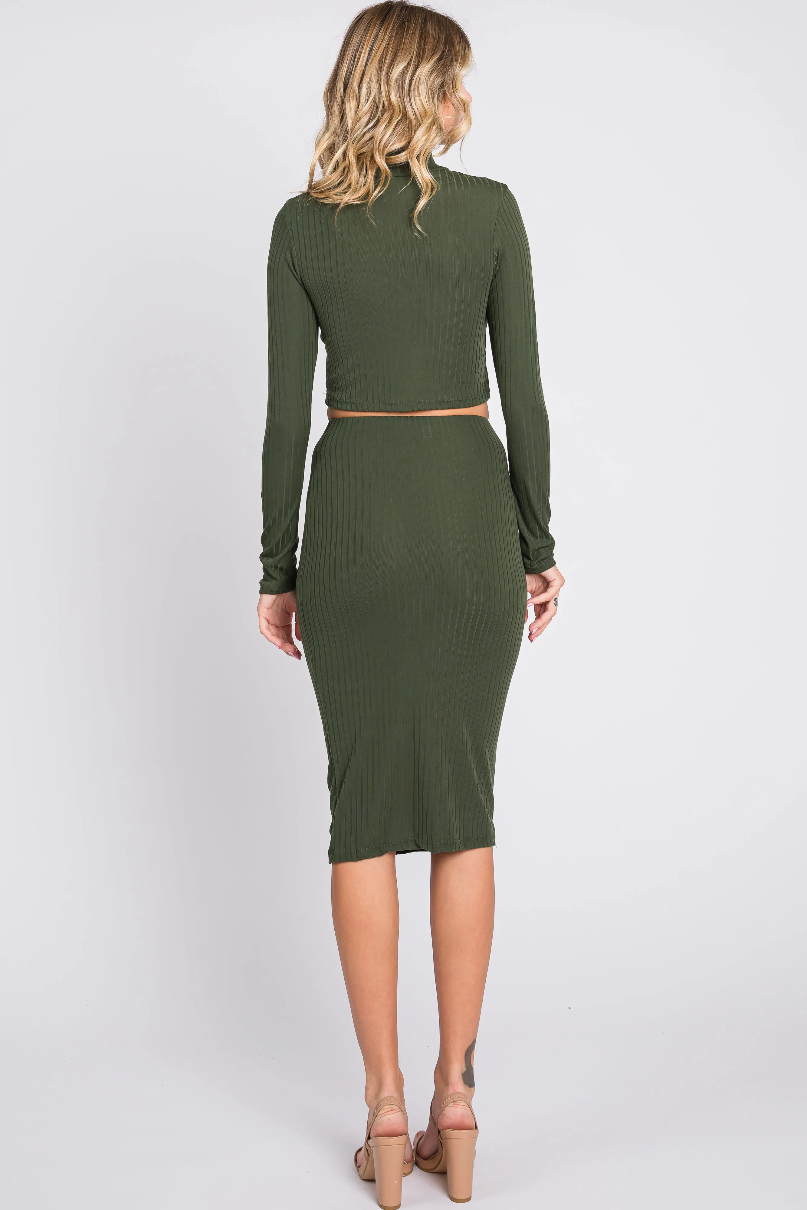 Olive Mock Neck Top Skirt Set sold by Pinkblush product image thumbnail 3