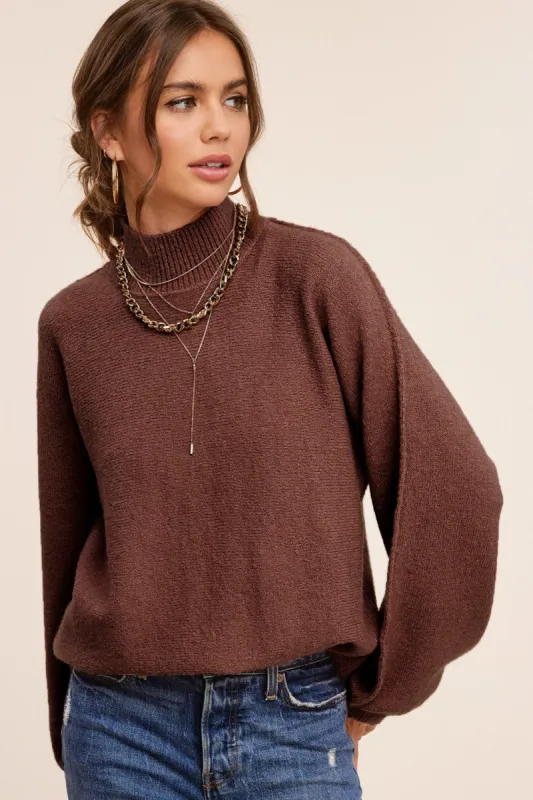 Brown Mock Neck Sweater sold by Pinkblush